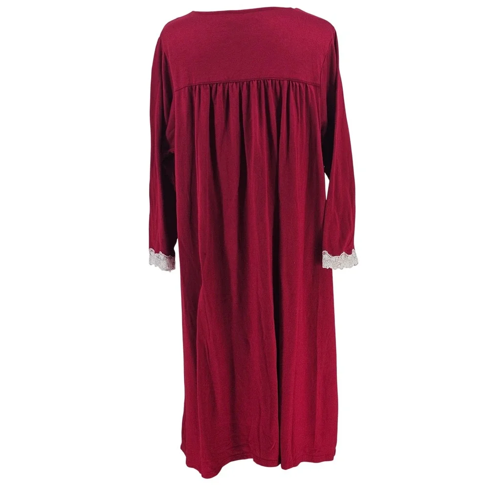 Eileen West Knit Nightgown XL Dark Red Lace Trim Romantic Cottagecore Holiday